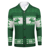 Merry Christmas Fair Isle Reindeer Shawl Collar Button Up Men Knit Cardigan